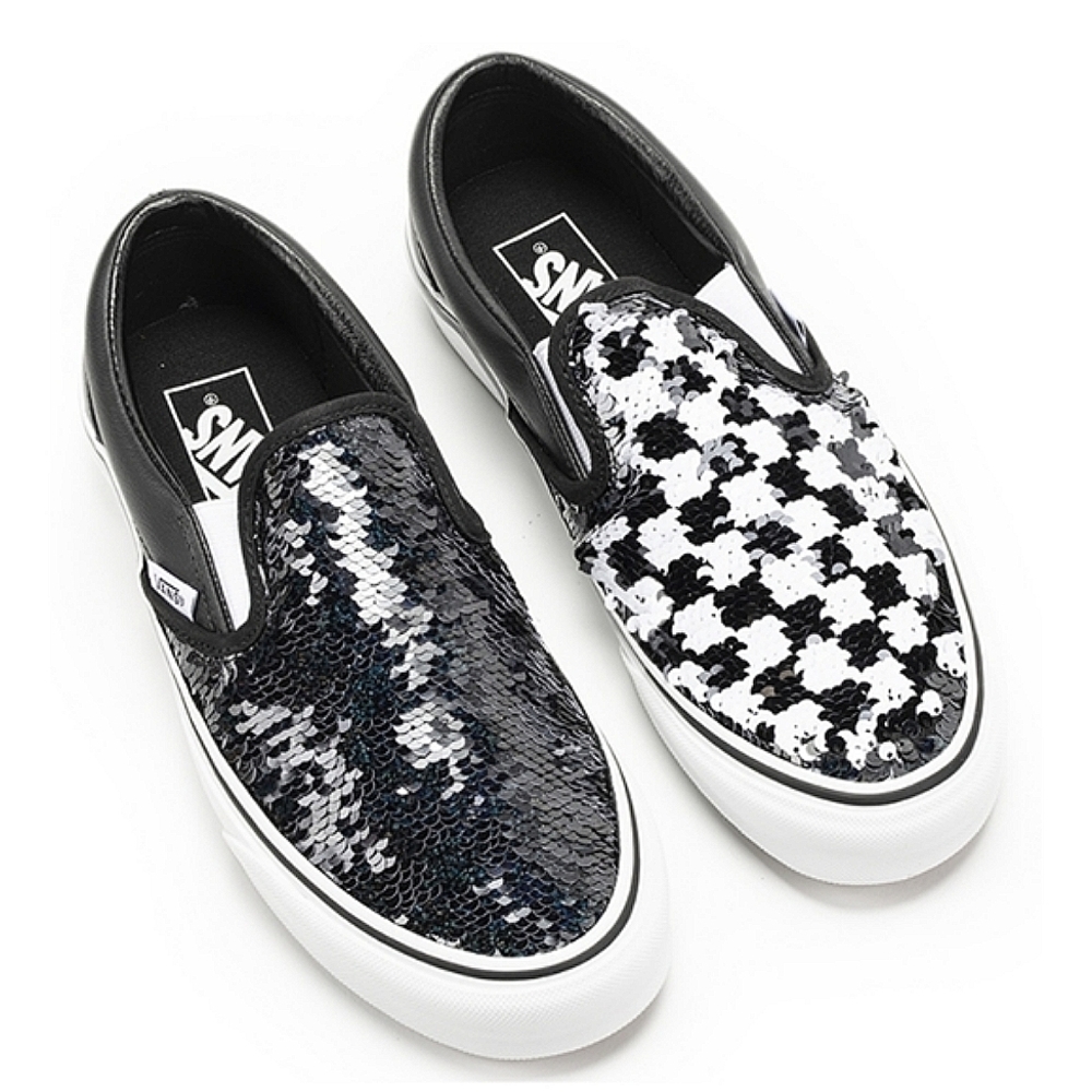 Vans Classic Slip-on Flip Sequins black white checkerboard sneakers